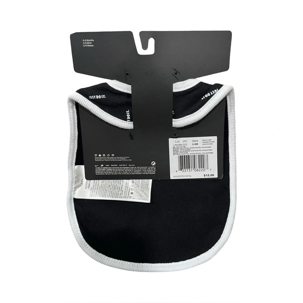 NWT Nike Black and White Baby Bib and Booties Set